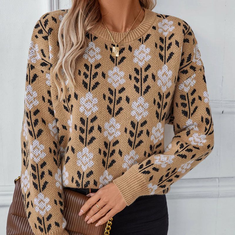 Magitore a maglia a maglia a collo di fiore jacquard.
