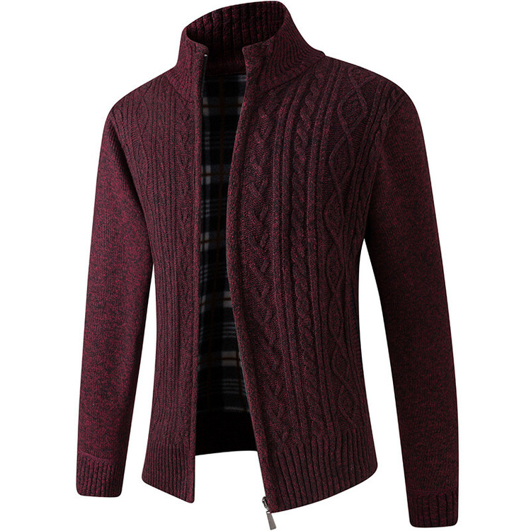 Maglione cardigan con cerniera cavo a collo finto