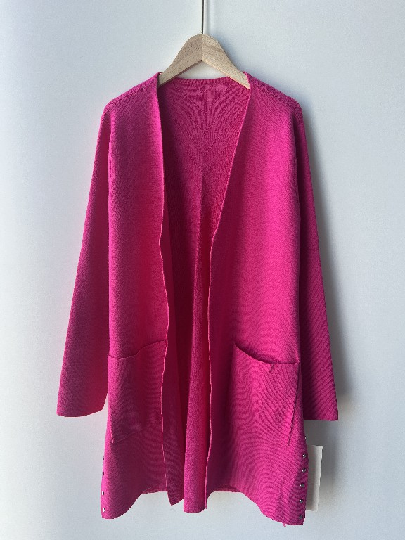 Maglione di cardigan da donna a maglia rossa tascabile