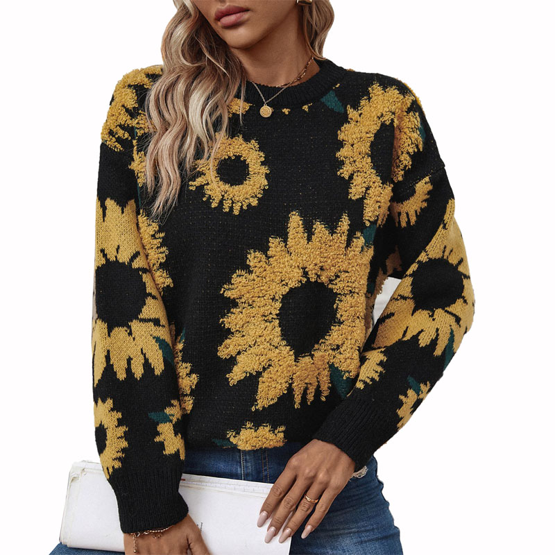 Sundavi di pullover a collo dell'equipaggio di girasoli