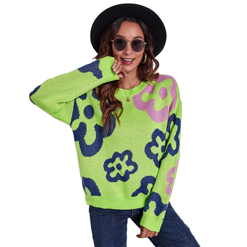 Donne fiorire jacquard maglione in maglia
