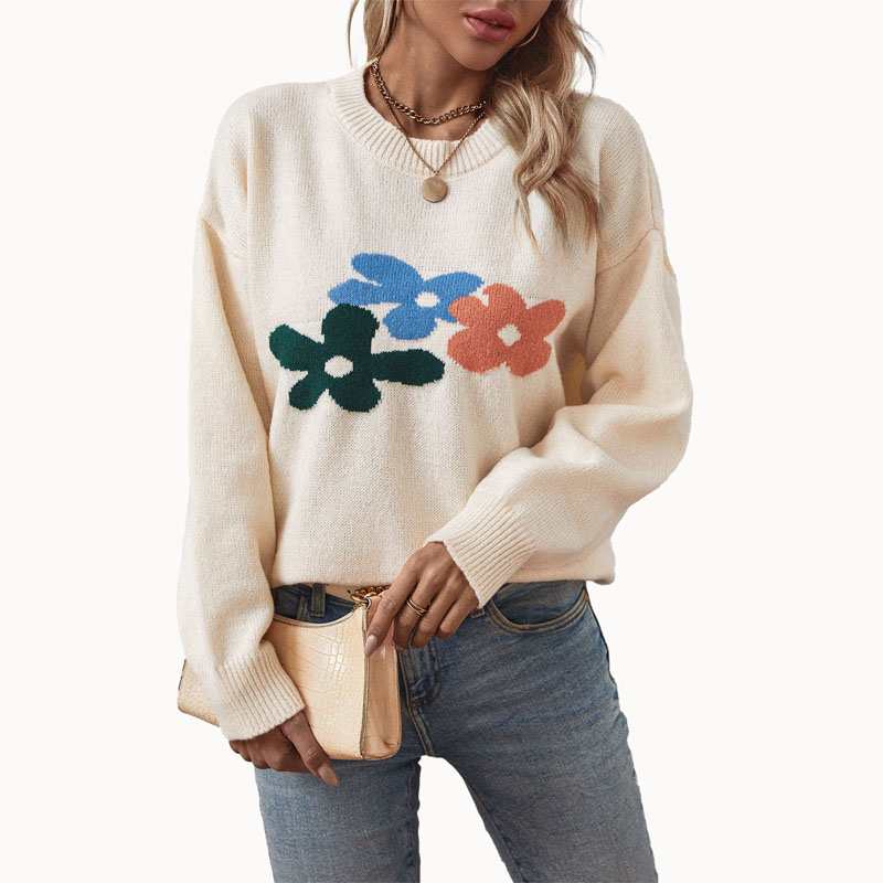 Donne Flower Jacquard Pullover Pullover Knit Sweater