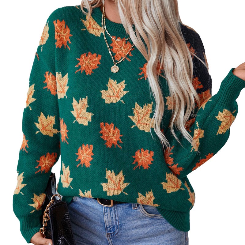 Donne Mapero Mapero Foglie maglione a collo rotondo