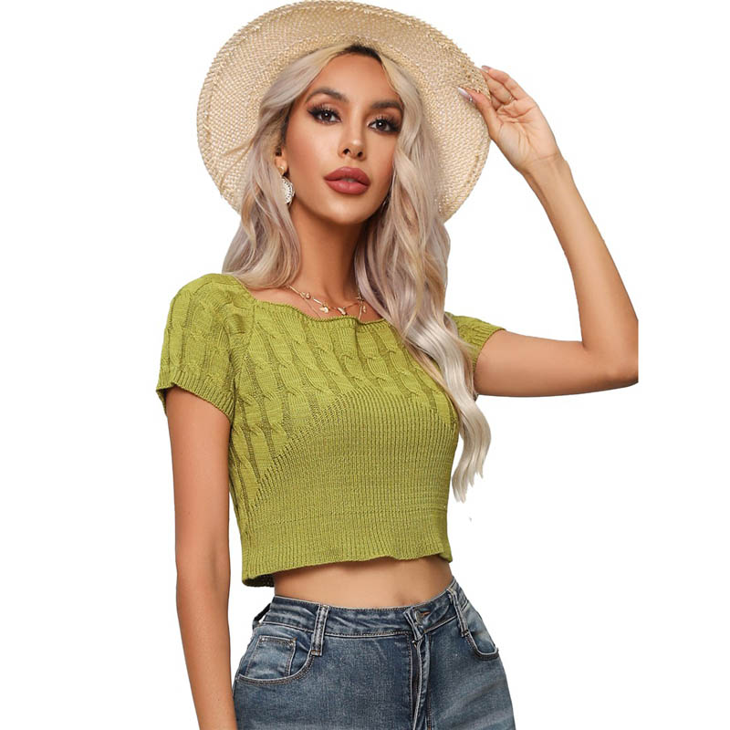Women Square Collar Short Knit Swater